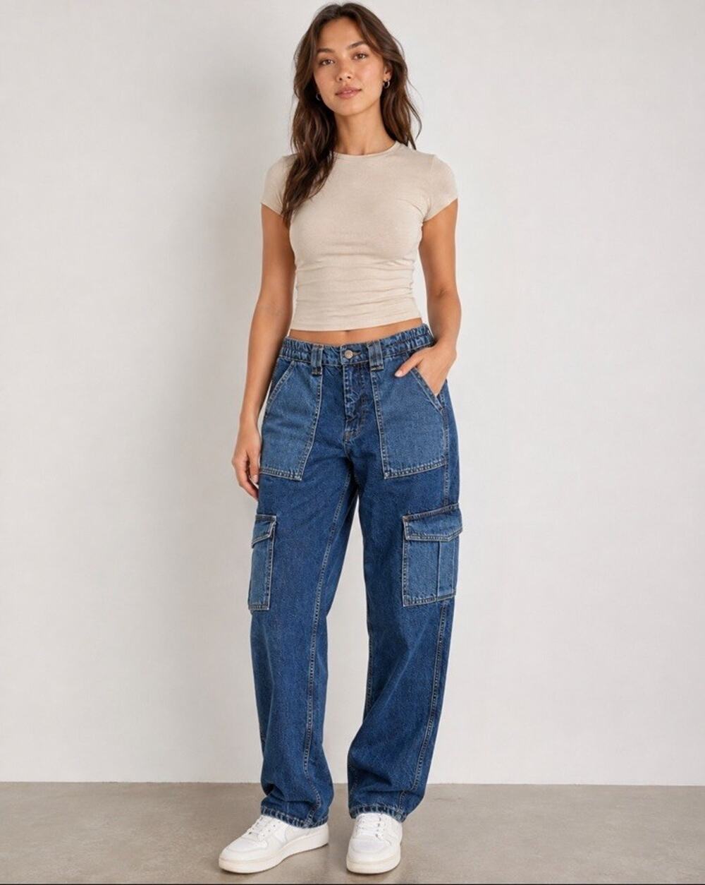 BDG Urban Outfitters Blue Denim High-Rise Cargo Skate Baggy Jeans Sz 28x32